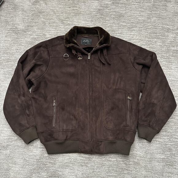 Sean John Jacket Mens 2XL Espresso Brown Faux Suede Bomber Faux Fur Lined Zip - Picture 1 of 13